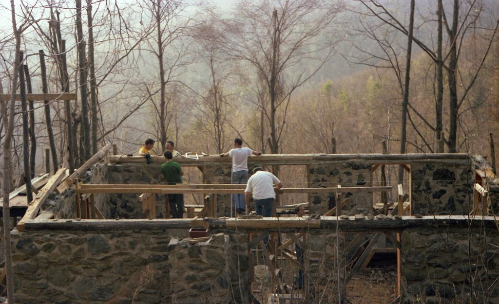 Cabin walls going up 1981